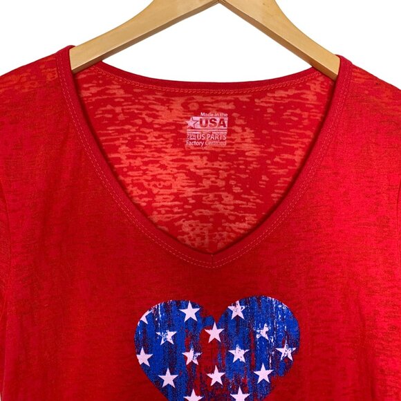 Made In the USA Graphic Tee Shirt Patriotic Heart Burnout Fitted Women's Size L - Picture 3 of 6